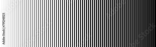 Thin line halftone gradation texture. Faded vertical stripe gradient background. Repeating wide pattern backdrop. Black parallel lines wallpaper for overlay, print, cover, banner, poster. Vector