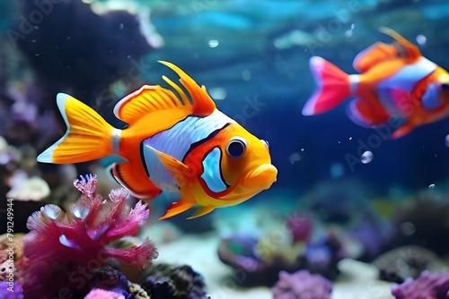 Colorful fish swim in the underwater reef  nature beauty Generative AI