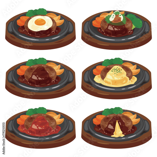 鉄板に盛られた色々なハンバーグセット