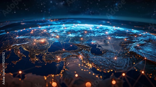 a global map illuminated by blockchain connections across continents  highlighting the international scope and connectivity of blockchain technology