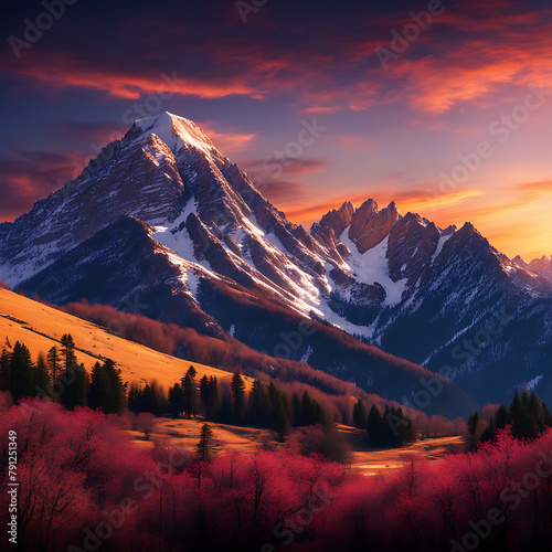 mountain sunset view, travel wallpaper 