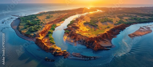 Aerial photo of river confluence. Beautiful natural art is created