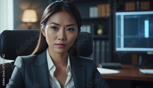 Professional, confident Asian business woman in office meeting room 