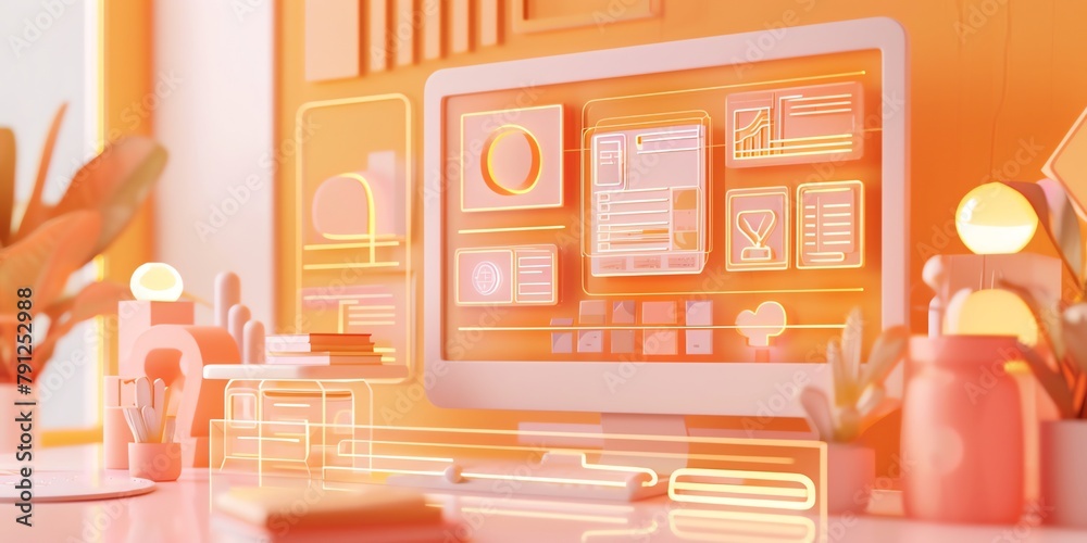 3D computer desktop and gadget pastel colors