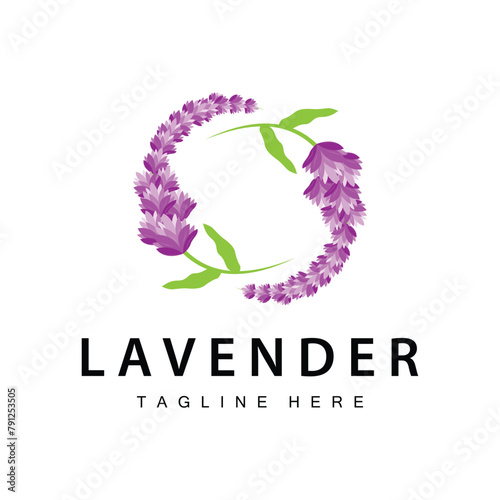 Lavender logo simple design vector cosmetic plant purple color and aromatherapy lavender flower garden template