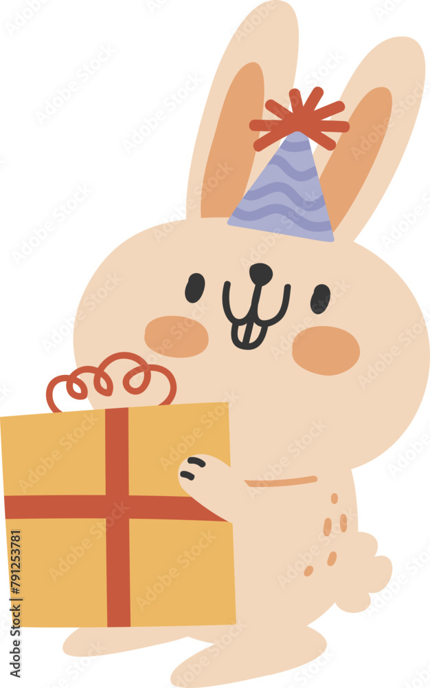 Obraz premium Cute rabbit with gift illustration vector