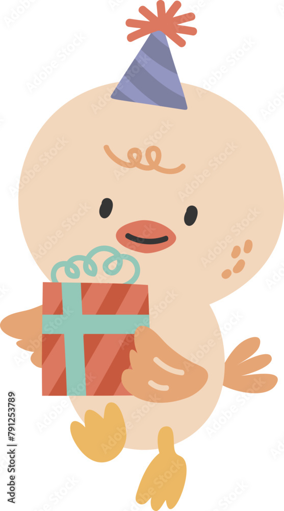 Obraz premium Cute chick with gift illustration vector