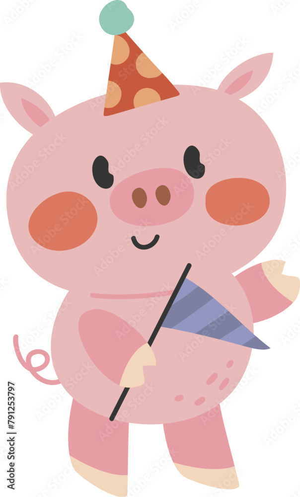 Fototapeta premium Cute pig with flag illustration vector