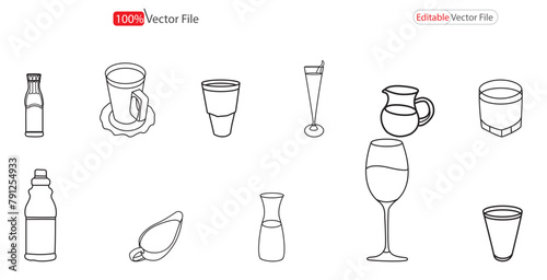  Dessert food line icons set  outline vector symbol collection   Beverages outline vector symbol collection linear style. icon collection. Editable stroke. Vector illustration. 