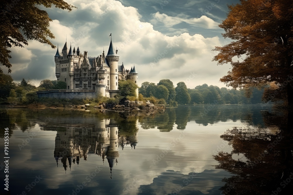 Mirror Lake: A castle reflected in the calm waters of a magical lake.