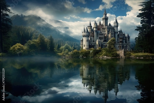 Mirror Lake: A castle reflected in the calm waters of a magical lake.