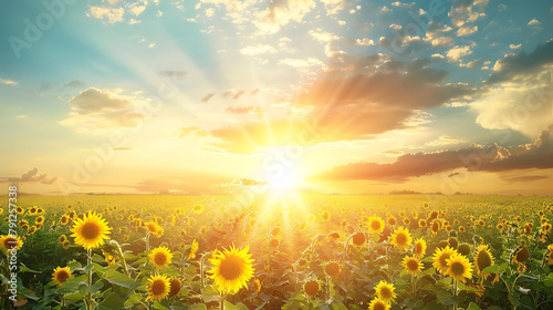 Picture of sun flowers with the sunrise background