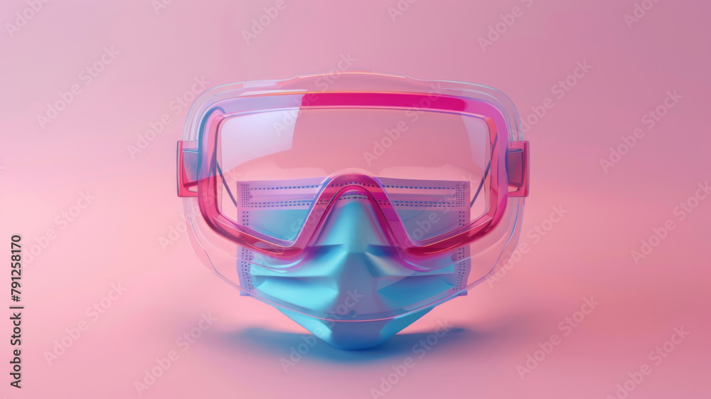 Stylish protective goggles in bi-color tint with a matching surgical mask, set on a soft pink gradient background. Stylish protective goggles in bi-color tint with a matching surgical mask, set on a soft pink gradient background.