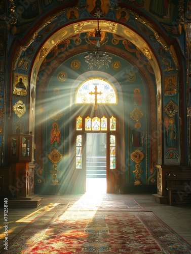 Ethereal Light in Orthodox Church During All Saints' Day, Doorway to Symbolic Heaven