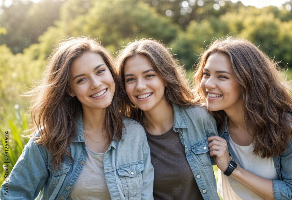 A Group of Female Friends Posed Closely in Casual Wear on a Summer Evening