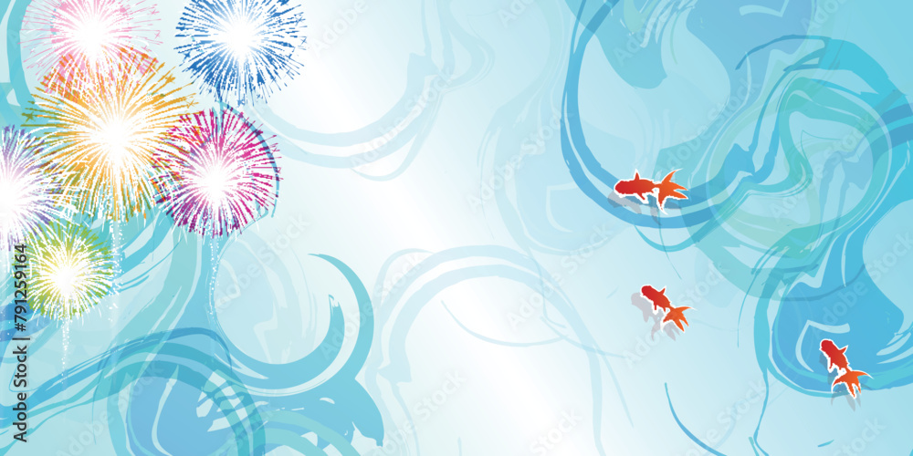Fototapeta premium 金魚 夏 花火 和柄 背景 