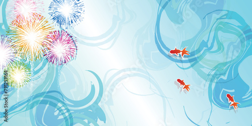 金魚　夏　花火　和柄　背景	