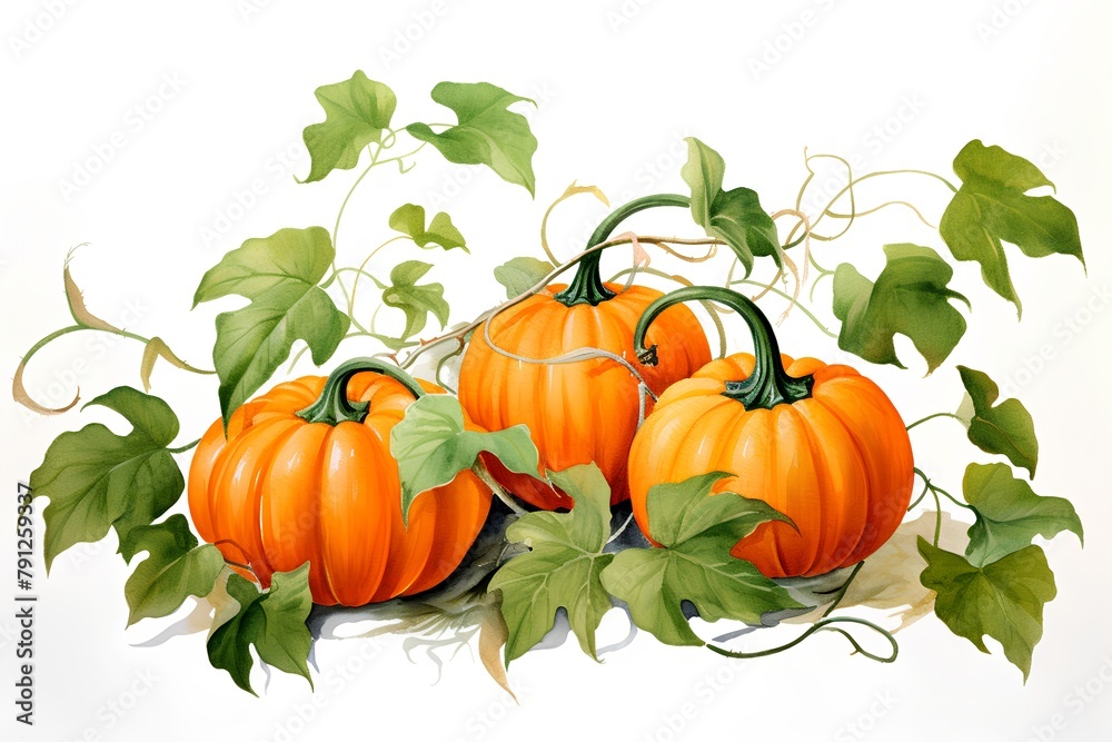 Pumpkins isolated on white background. Hand drawn watercolor illustration. Pumpkins isolated on white background. Hand drawn watercolor illustration.