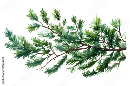 Pine branches. Watercolor illustration. Isolated on white background.