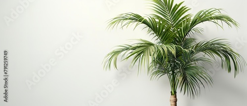 Top view of palm leaves on a clean studio white surface with space inside of it for text like a frame or product advertisement, Generative AI.
