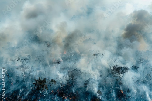 Wildforest fire burning forest trees eecological disaster smoke aerial view from helicopter danger death animals damage hazard blaze pollution tragedy photo