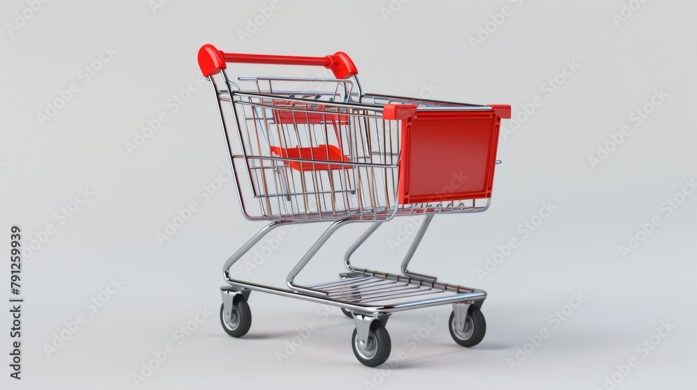 Sleek Shopping Cart Isolated on a White Background with Elegant Metal Finish
