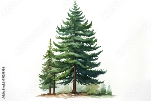 Watercolor illustration of a pine tree isolated on a white background. © hungryai