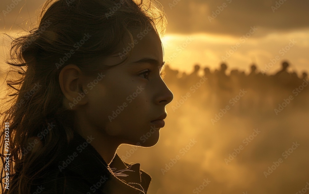 Indigenous Australian Girl Reflecting at Anzac Day Dawn Service Amidst Morning Mist Indigenous Australian Girl Reflecting at Anzac Day Dawn Service Amidst Morning Mist