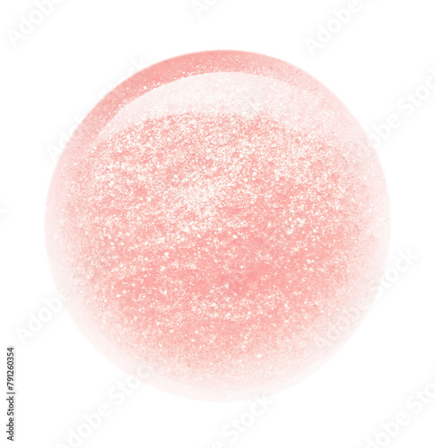 Pink shimmer lip gloss swatch texture. Glossy liquid shiny lipstick drop isolated on transparent background. Shimmer beauty makeup product closeup
