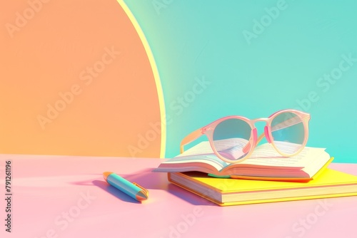 3d illustration of book and glasses education and knowledge concept on background