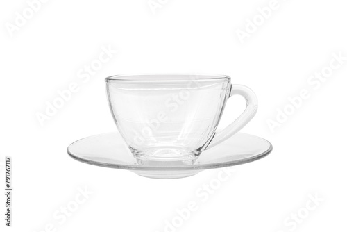 Empty transparent glass mug mockup, clear translucent coffee cup isolated with clipping path.