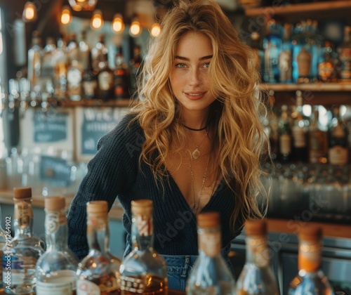 woman drinking in a bar sur...