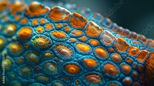 Chameleon's Skin Texture in Extreme Close-Up. View capturing the astonishing pattern and color gradients on a chameleon's skin with extreme detail. photo
