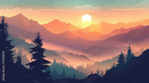 mountain landscape with sunset background