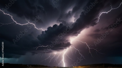 Terrible lightning at night with strom Background © sanstudio