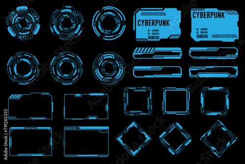 Futuristic interface ui elements. Holographic hud user interface elements, high tech bars and frames. Hud interface icons vector illustration set