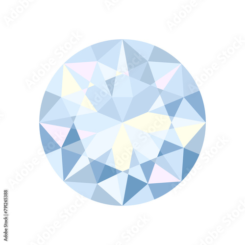 Round brilliant cut diamond top view. Colored flat icon. Vector illustration