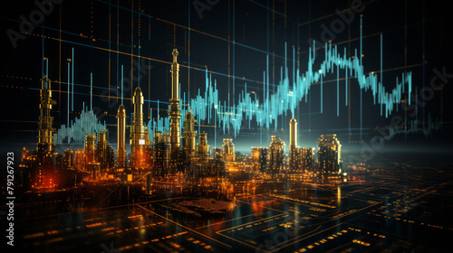 Future Technology: Urban Prosperity and Stock Market Charts © nan