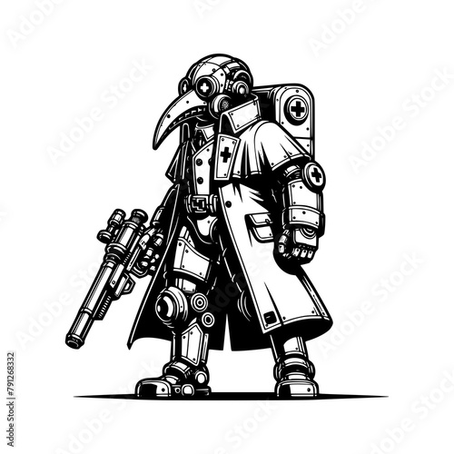 full body figure doctor plague body mechanical futuristic mecha robot vector illustration