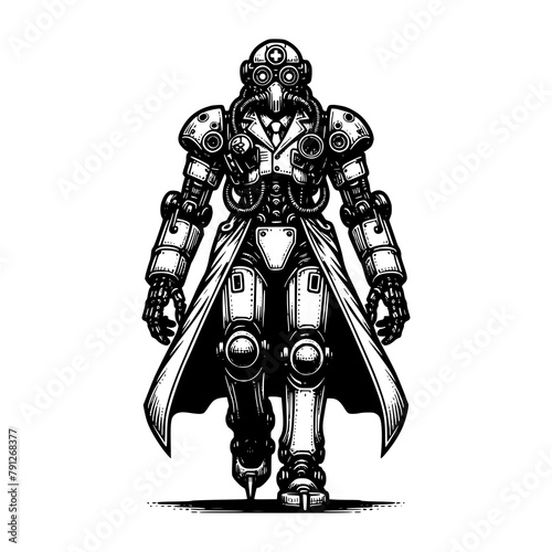 full body figure doctor plague body mechanical futuristic mecha robot vector illustration