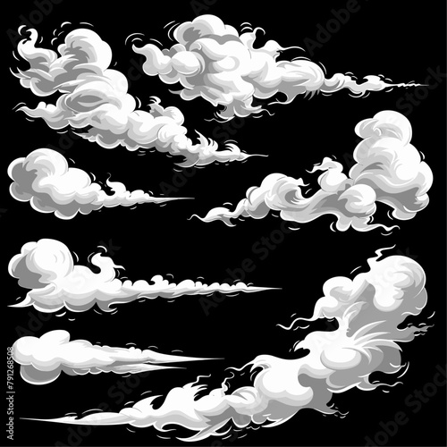 Puffy white comic book clouds against a night sky
