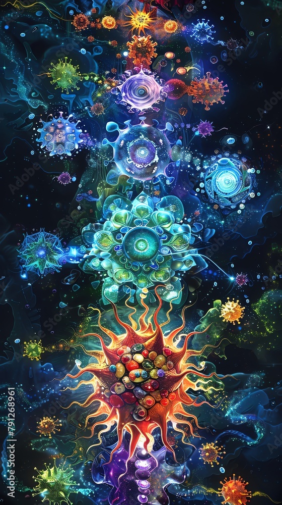 Viral Pathogenesis depicted in a series of magical spells and incantations, each representing Viral Pathogenesis depicted in a series of magical spells and incantations, each representing
