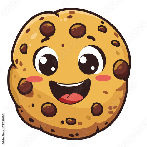 cheerful cartoon cookie with chocolate chips, sporting a wide grin and big eyes