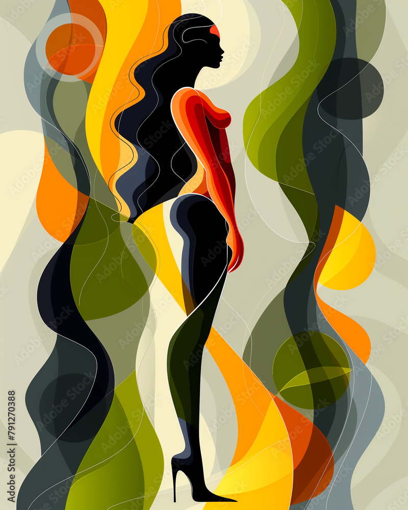 Vibrant liquid art painting captures a woman in high heels with bold gestures Vibrant liquid art painting captures a woman in high heels with bold gestures