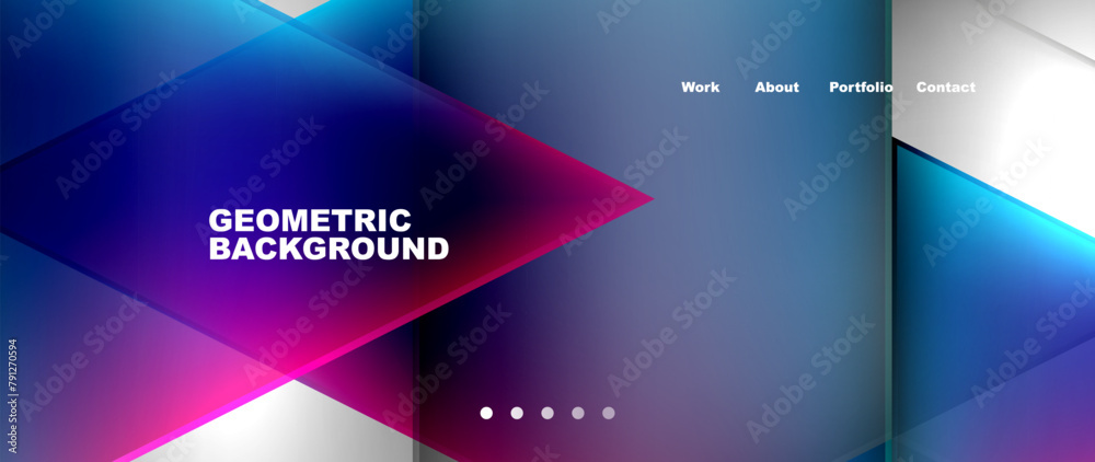 The geometric background features a gradient of purple and electric blue, creating a visually stunning display. Shapes like rectangles, triangles, and slopes add dynamic visual effects to the design The geometric background features a gradient of purple and electric blue, creating a visually stunning display. Shapes like rectangles, triangles, and slopes add dynamic visual effects to the design