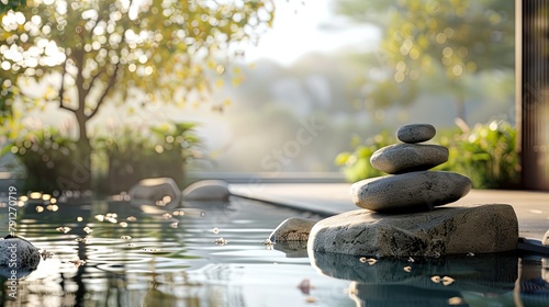 an image that incorporates the spa's logo into a seamless integration with a peaceful outdoor scene, creating a cohesive visual representation of beauty, spa, and wellness. 