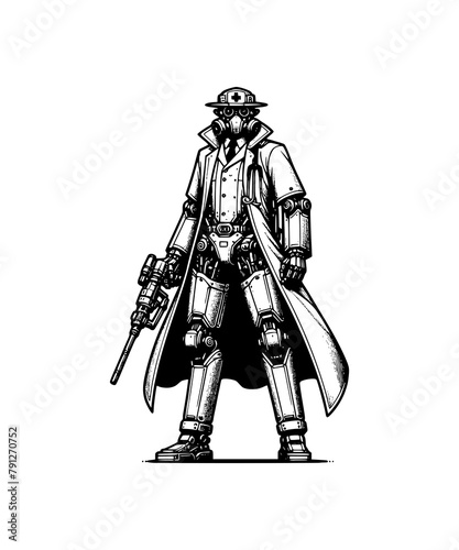 full body figure doctor plague body mechanical futuristic mecha robot vector illustration