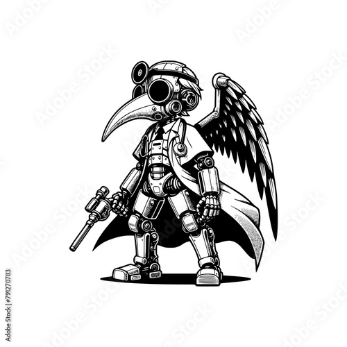 full body figure doctor plague body mechanical futuristic mecha robot vector illustration