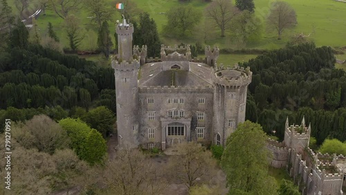Aerial pullback of Charleville Castle and symmetric garden. Offaly. Ireland. photo