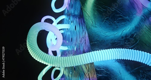 AI Parasites neon coils at Mazuranic Square, Festival of Lights, Zagreb Croatia photo